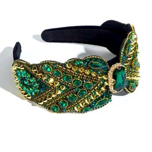 New Elegant Green and Gold Embellished Headband